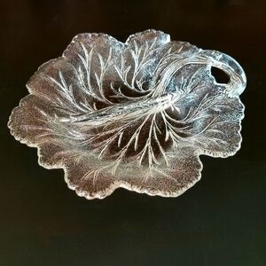 Vng 8" 2 Part "Pebble Leaf Clear" Glass Relish Dish by Indiana Glass